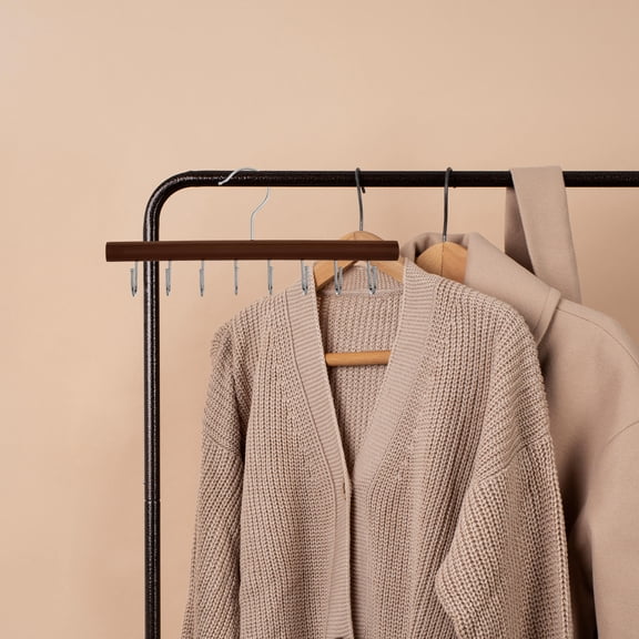 SWETRACE Coffee Color Solid Wood Wall Clothes Hanger for Closet Belt Tie and Scarf Organizer