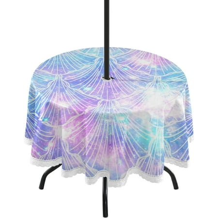 

Hyjoy 60 Mermaid Round Tablecloth Waterproof Outdoor Tablecloth with Umbrella Hole and Zipper for Kitchen Dining Picnic Party Home Decor