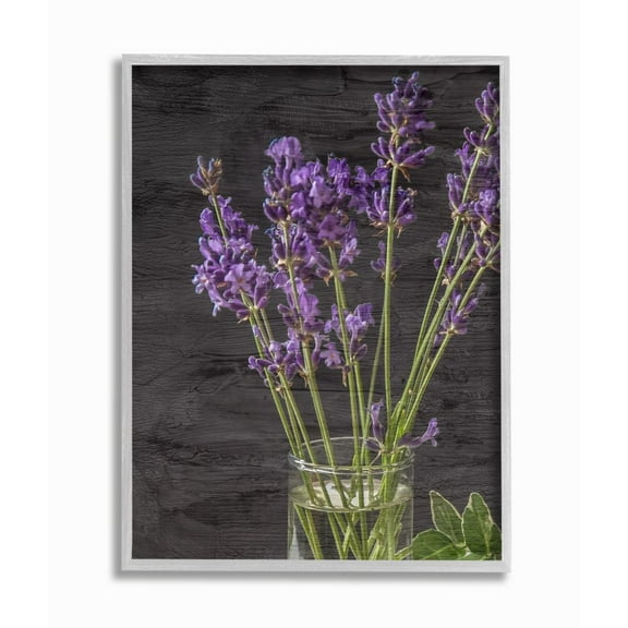 Stupell Industries Lavender Jar Purple Green Wood Texture Design Framed Wall Art by Kim Allen, 11" x 14", Gray Framed