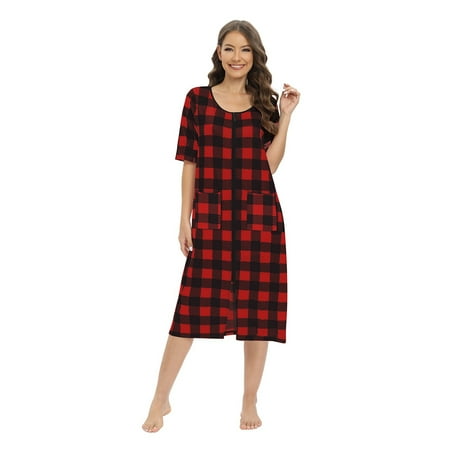 

Long Nightdress Pockets - Women Zipper Robe Short Sleeve House Dress Full Length Sleepwear Casual Comfortable Housecoat with Pockets S-XXL