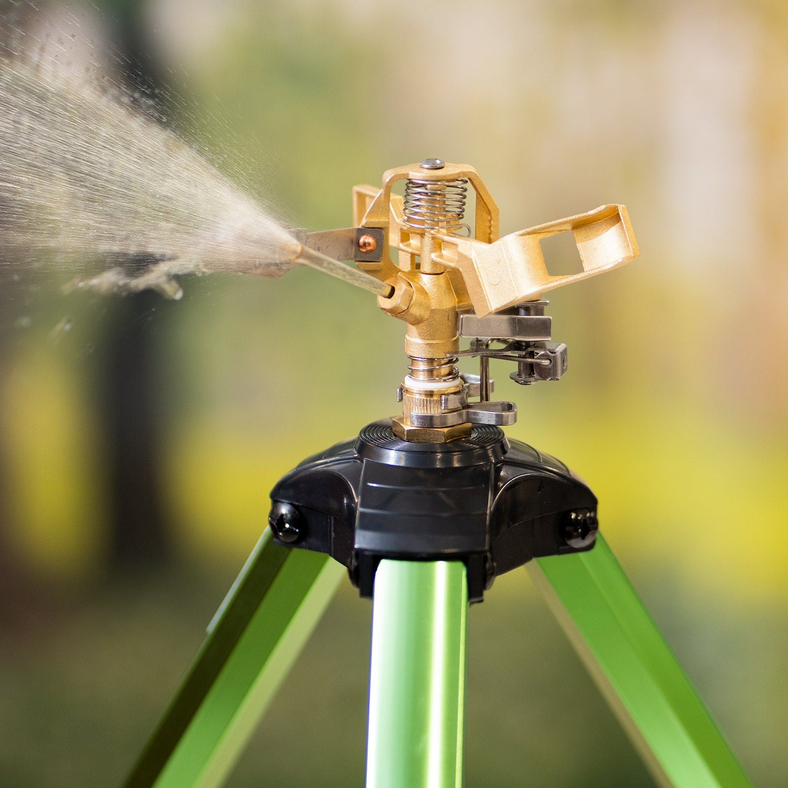 Impact Sprinkler on Tripod Base, Heavy-Duty Brass Head Sprinkler with 3/4" Connector, 360° Coverage Irrigation Sprinkler, Adjustable Height Tripod Lawn Sprinkler for Gardens, Yards, Outdoor Areas