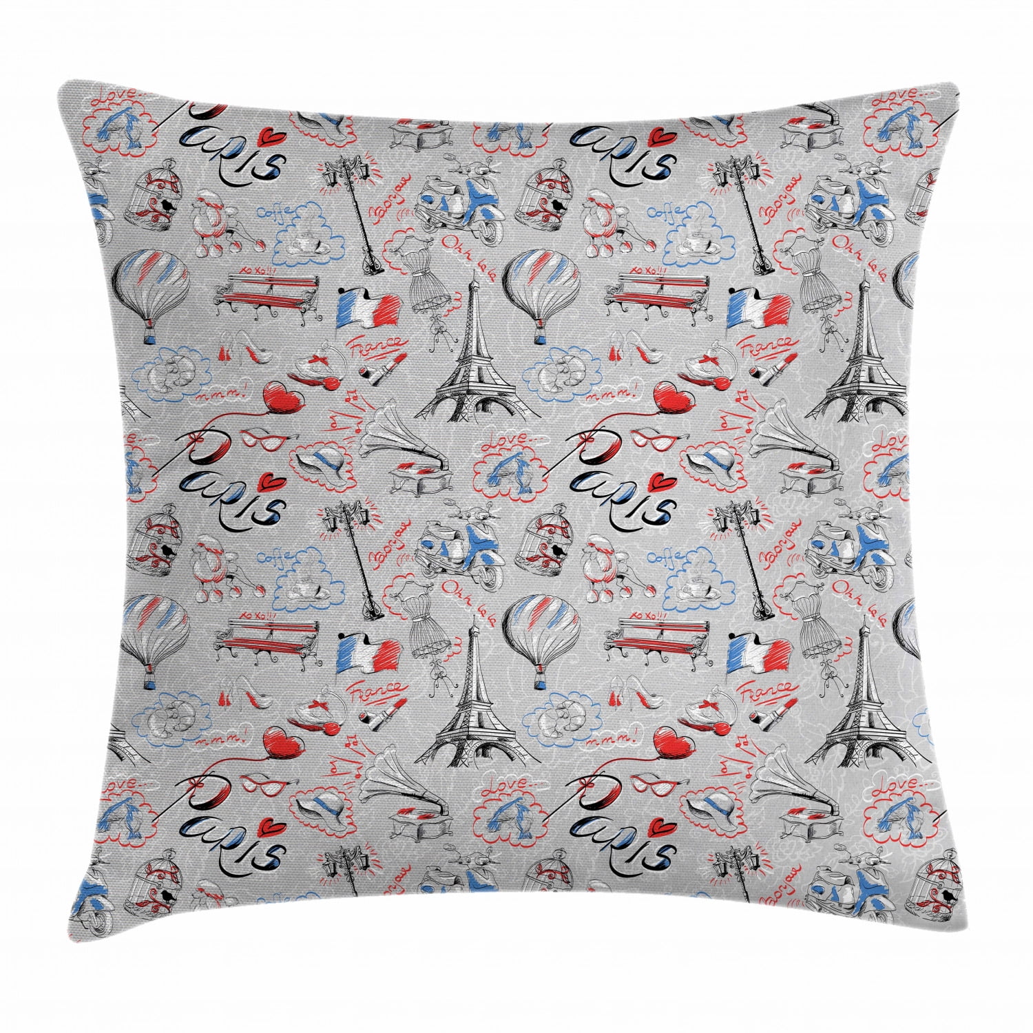 Paris Throw Pillow Cushion Cover, France Themed Image with French Flag