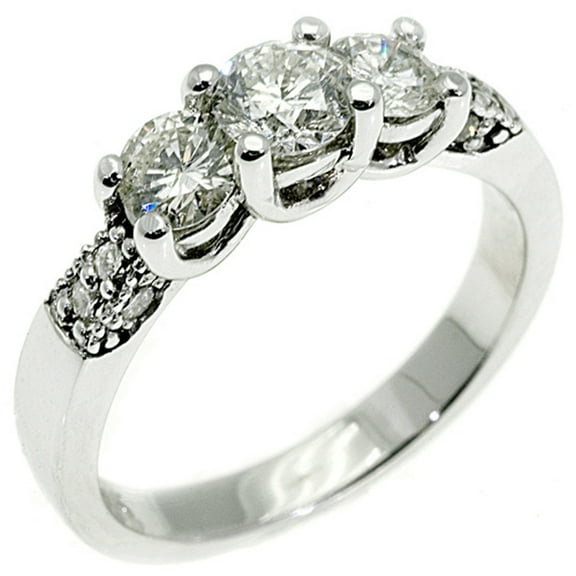 14k White Gold 1.25 Carats Round Past Present Future 3 Stone Diamond Ring