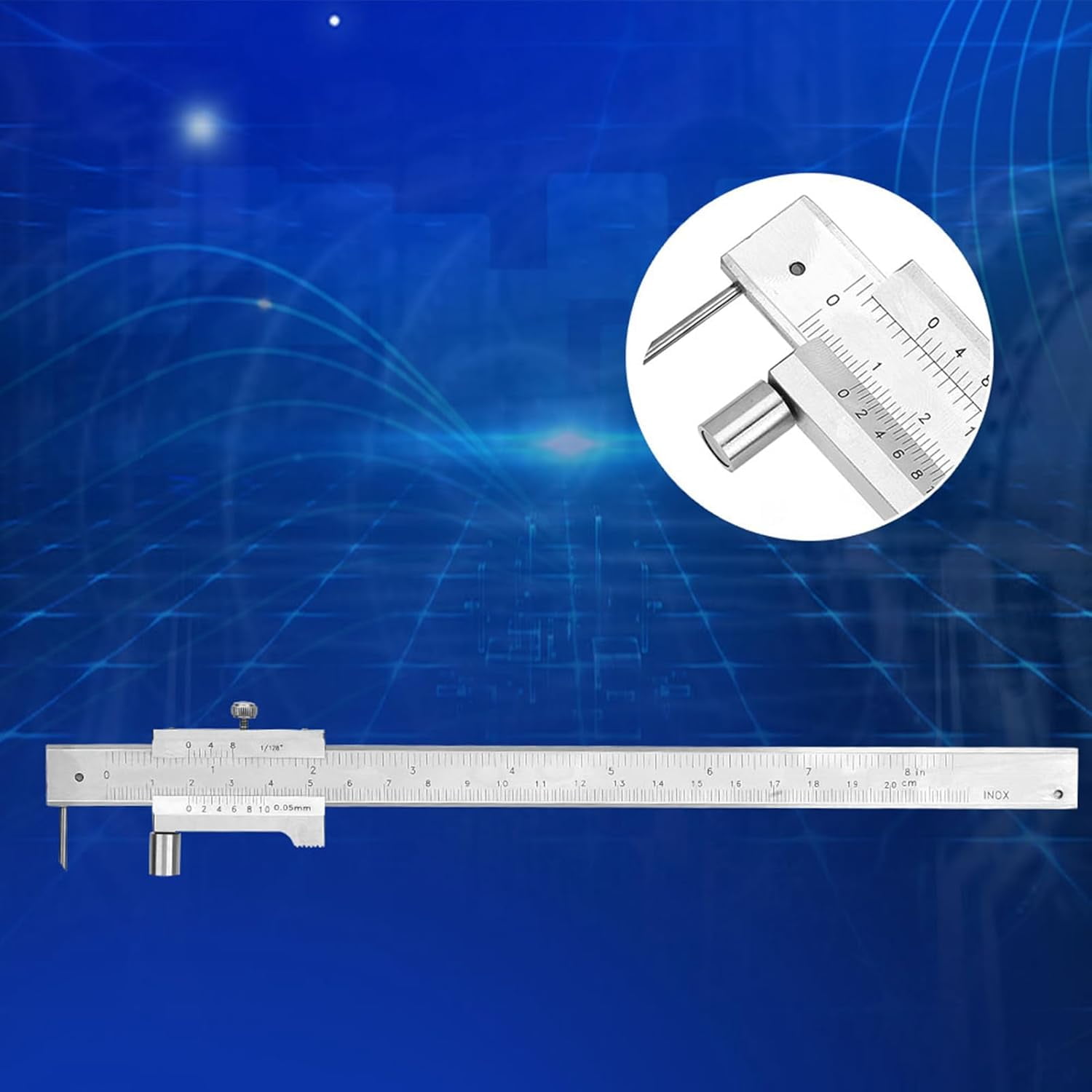 ABPETE Scribing Caliper, 200mm 8in Dual Scale, Marking Vernier Caliper with Carbide Marking Needle for Scribe on Metal Wood Plastic