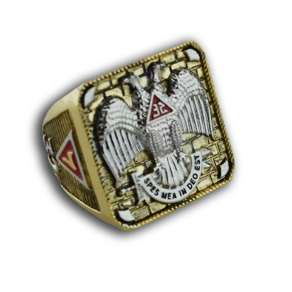 Masonic Rings. Freemason Ring 32nd Degree Scottish Rite Symbol - Gold Tone