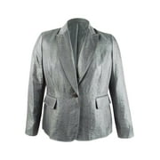 Kasper Women's Petite Metallic Single-Button Blazer (2P, Silver)