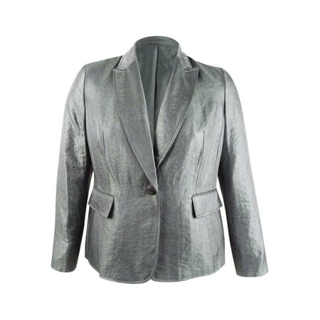 Kasper Women's Petite Metallic Single-Button Blazer (2P, Silver)