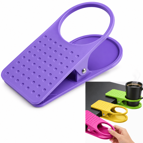 2 Pack Clip On Desk Cup Holder Heavy Duty Table Edge Drink Stand for Coffee Mugs Water Bottles Home Office Gaming