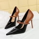 thumbnail image 5 of Estilo de mujer Moda Tacones delgados con boca poco profunda y bloque de color puntiagudo Tacón alto Mujer Stiletto único clásico, 5 of 5