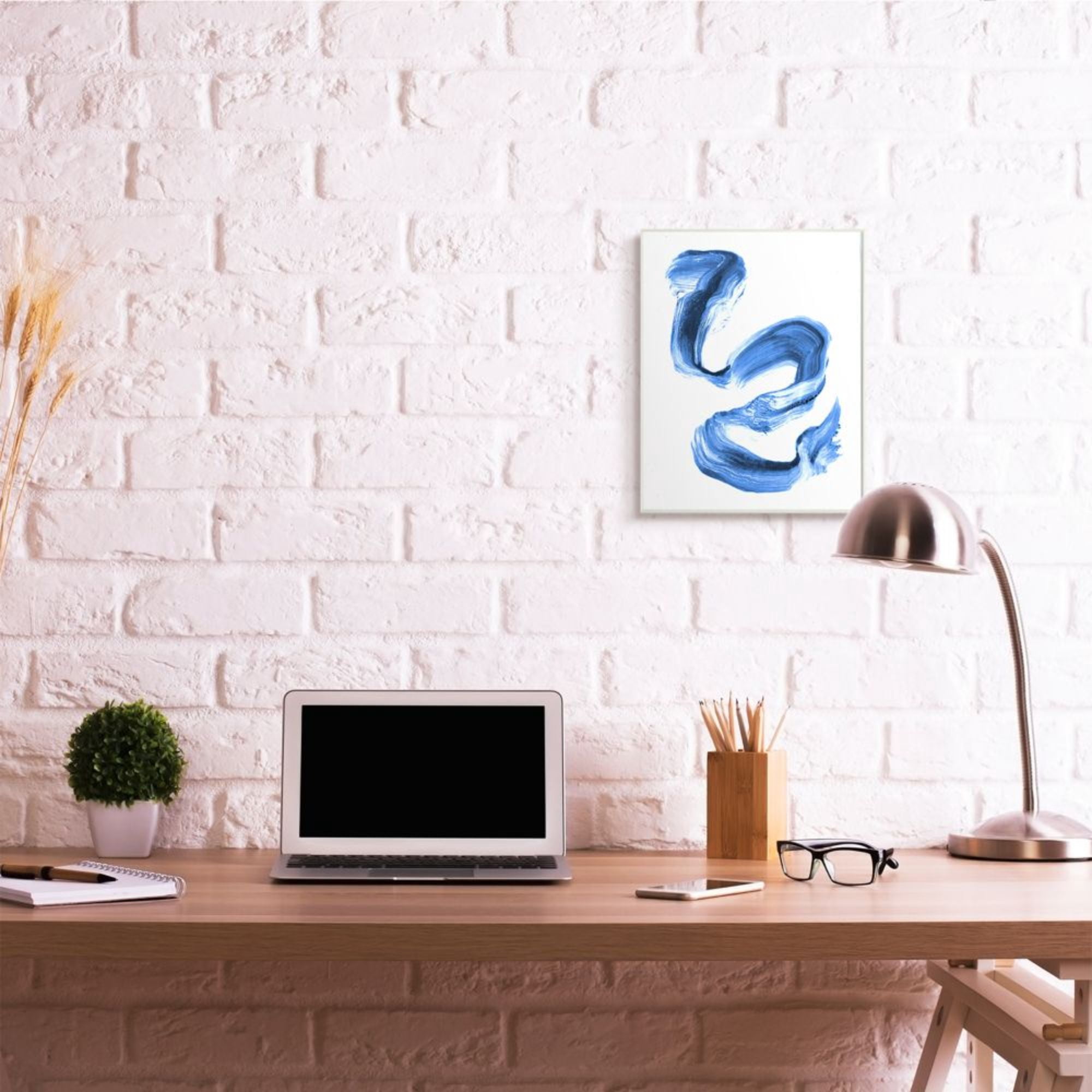 Stupell Industries Fluid Blue Paint Stroke Detail Abstract Design Design by Daphne Polselli