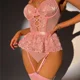 thumbnail image 1 of Body abierto transparente de encaje para mujer, lencería Sexy, sujetador ahuecado, ropa interior erótica, tangas, ligas, cinturón, Babydoll, conjuntos de medias, 1 of 5