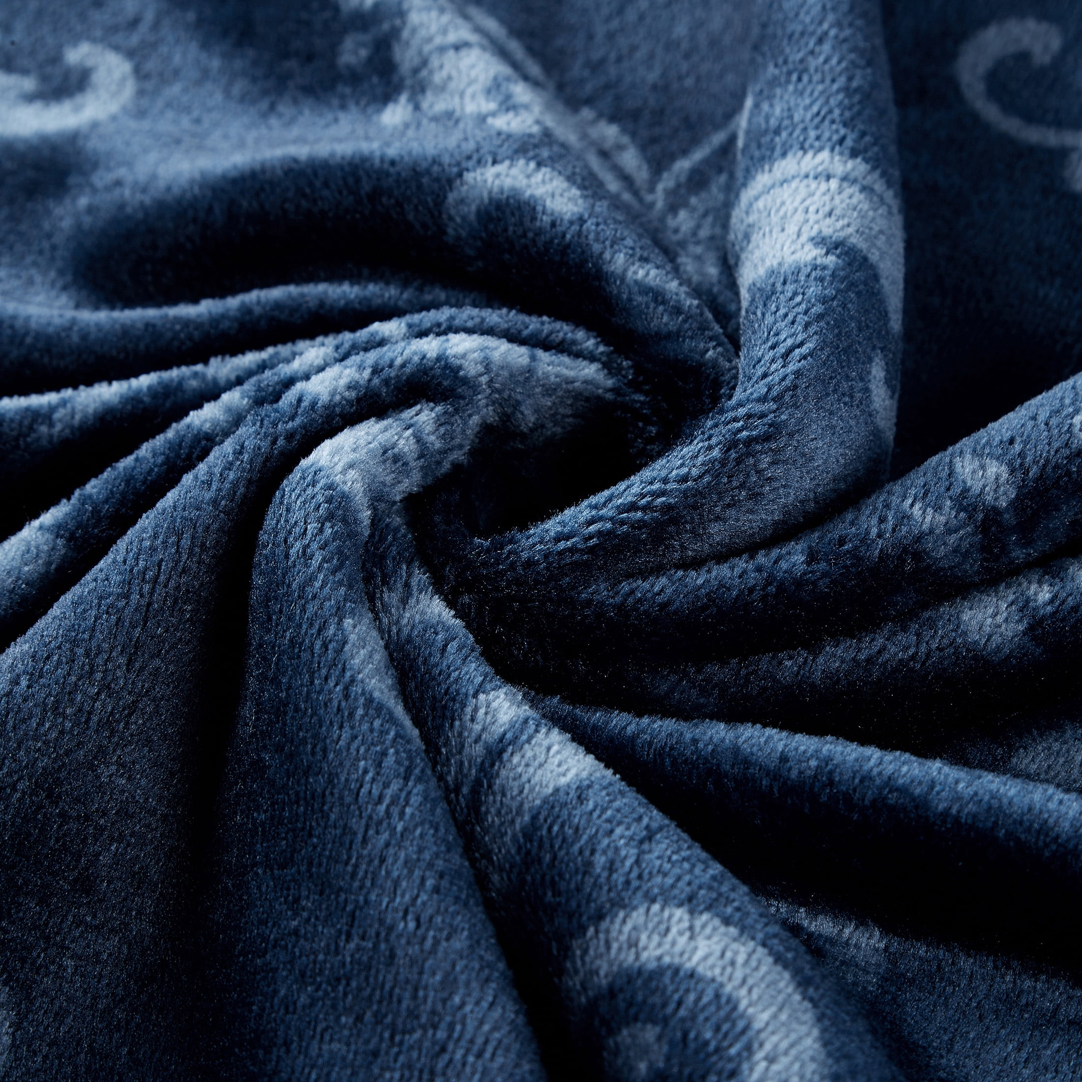 SoftLux Printed Luxury Velvet Plush Fleece Blanket, Full/Queen, 90" x90", Blue Floral Scroll