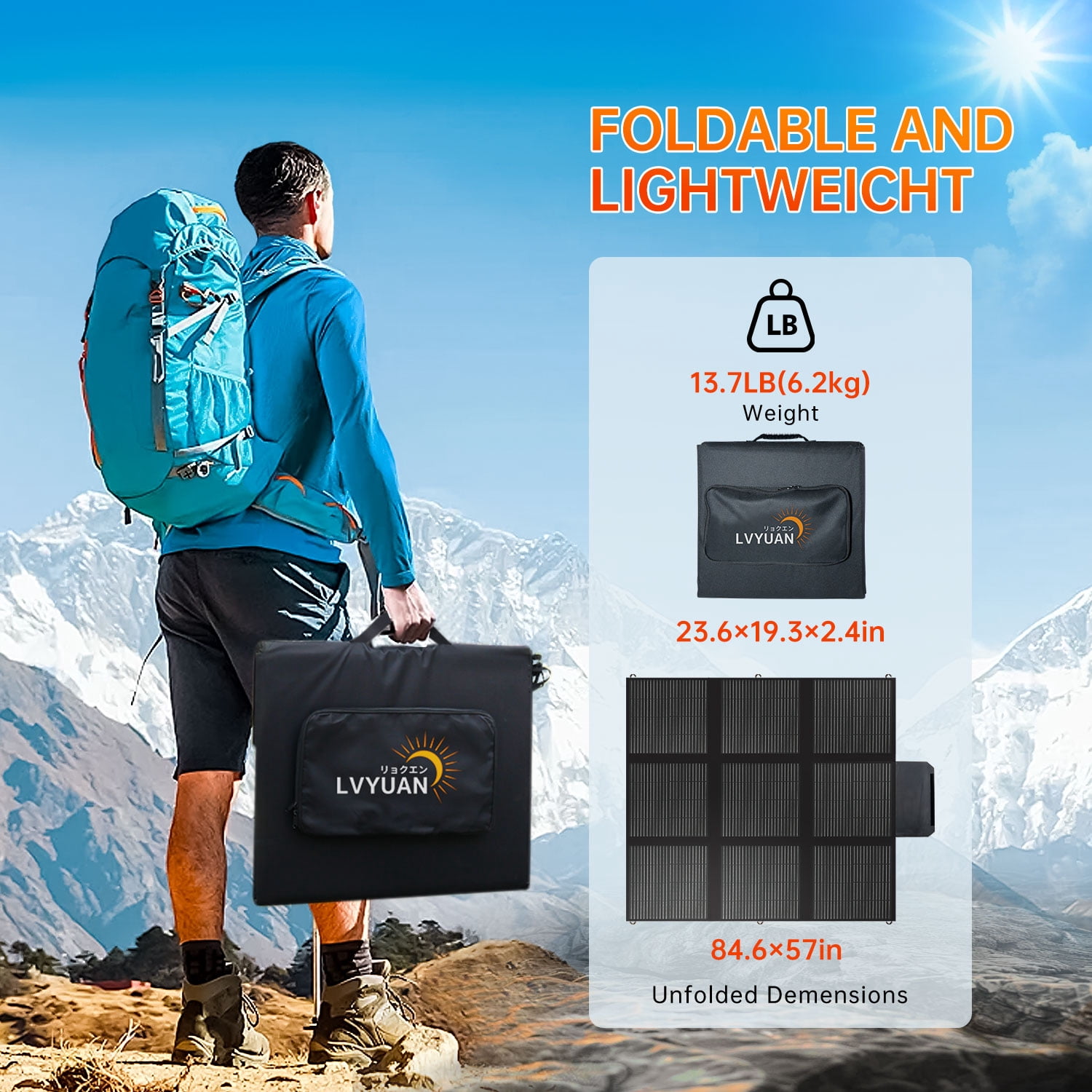 LVYUAN 400W Solar Panel Foldable Solar Charger Portable IP67 Waterproof with MC4 Connector for Camping,  Home, RV, Outdoor, Power Station, off Grid