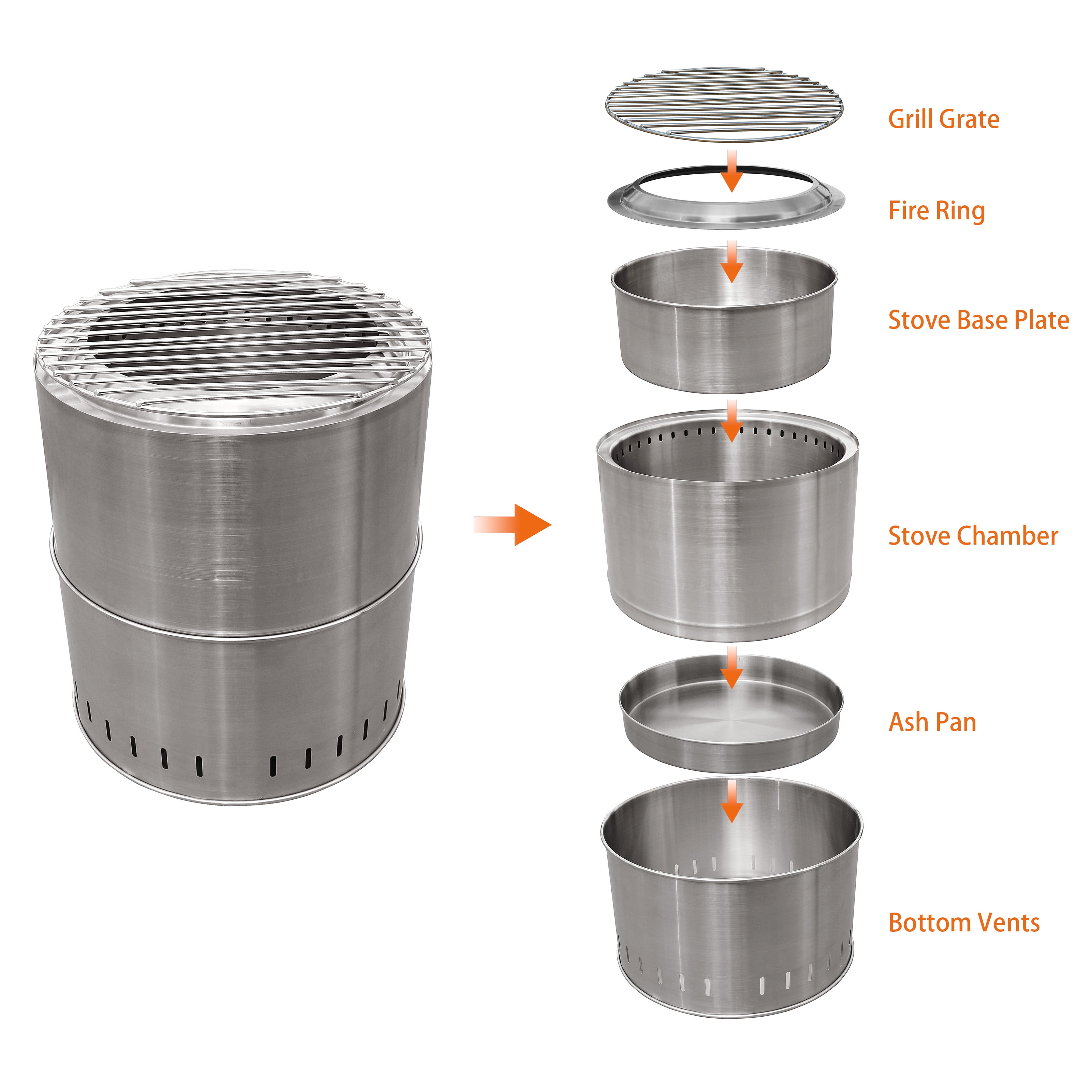 Ozark Trail 15" Stainless Steel Collapsible Smokeless Wood-Burning Camp Fire Pit with Carry Bag