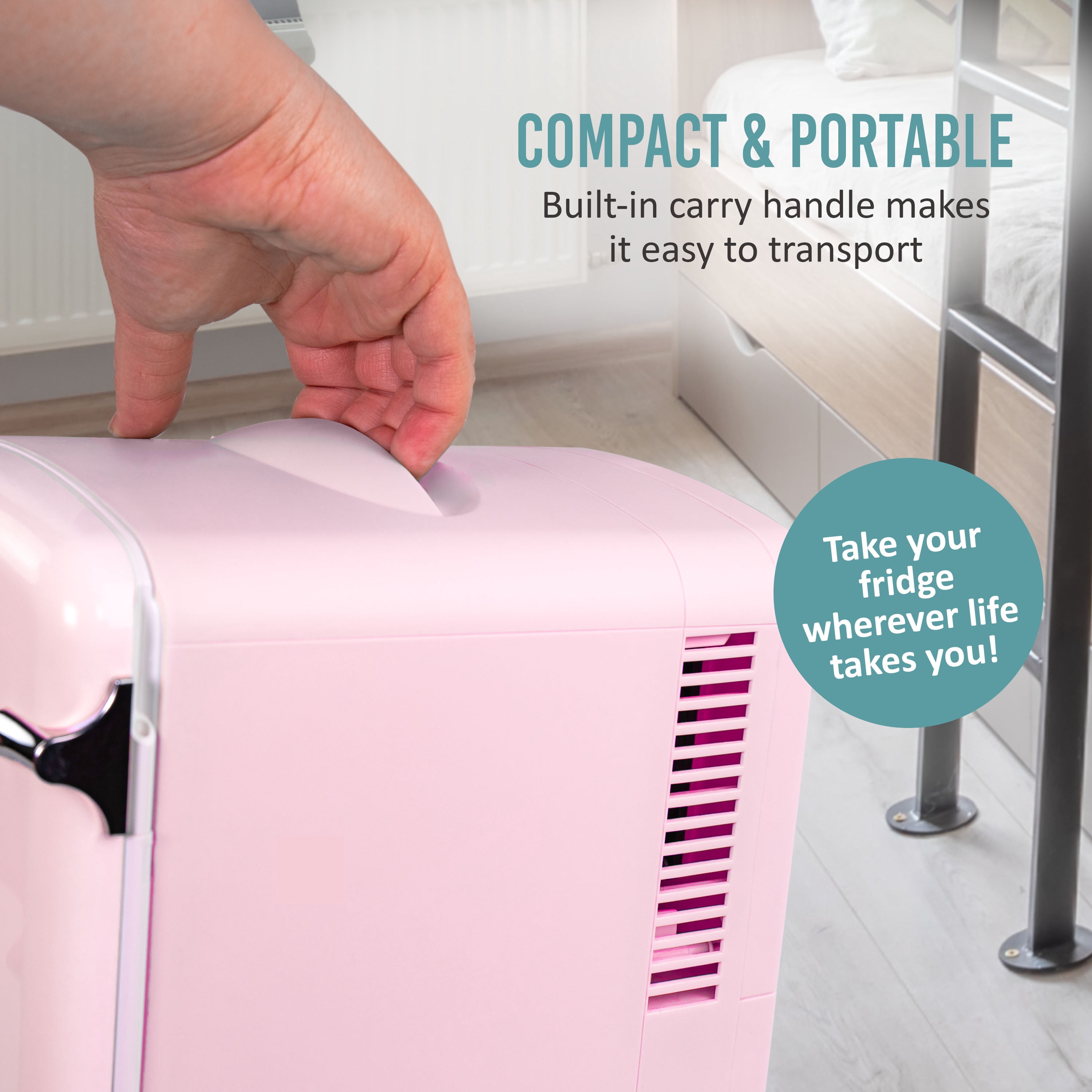Nostalgia Retro 6-Can Display Fridge & Heater, Pink