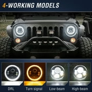 2X 7 INCH Round LED Headlights Halo Angle Eye For Jeep Wrangler JK LJ TJ CJ