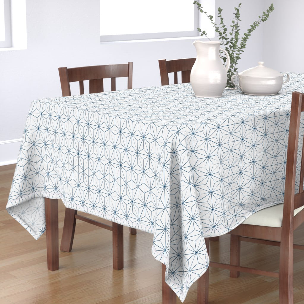 Tablecloth Sashiko Blue Japanese Geometric Star Origami Cotton Sateen 