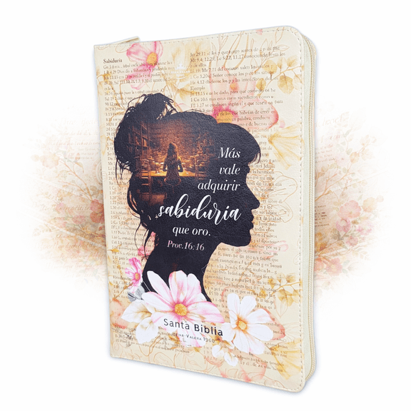 Biblia para Mujer con Cierre Letra Super Gigante Manual 19 puntos RV1960 imit piel sabiduria con indice y canto floral