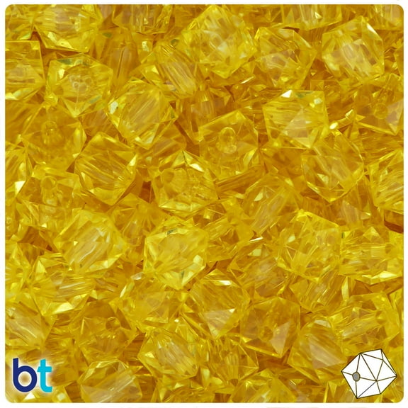 BeadTin Yellow Transparent 10mm Faceted Cube Acrylic Beads (100pcs)