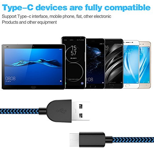 Blue USB C Cable,AIOXQNL& 5Pack USB-C to USB-A Fast Charging Aluminum Housing Compatible with Samsung Galaxy S10 S9 Note 9 8 S8 Plus,LG V30 V20 G6 3/3/6/6/10FT 