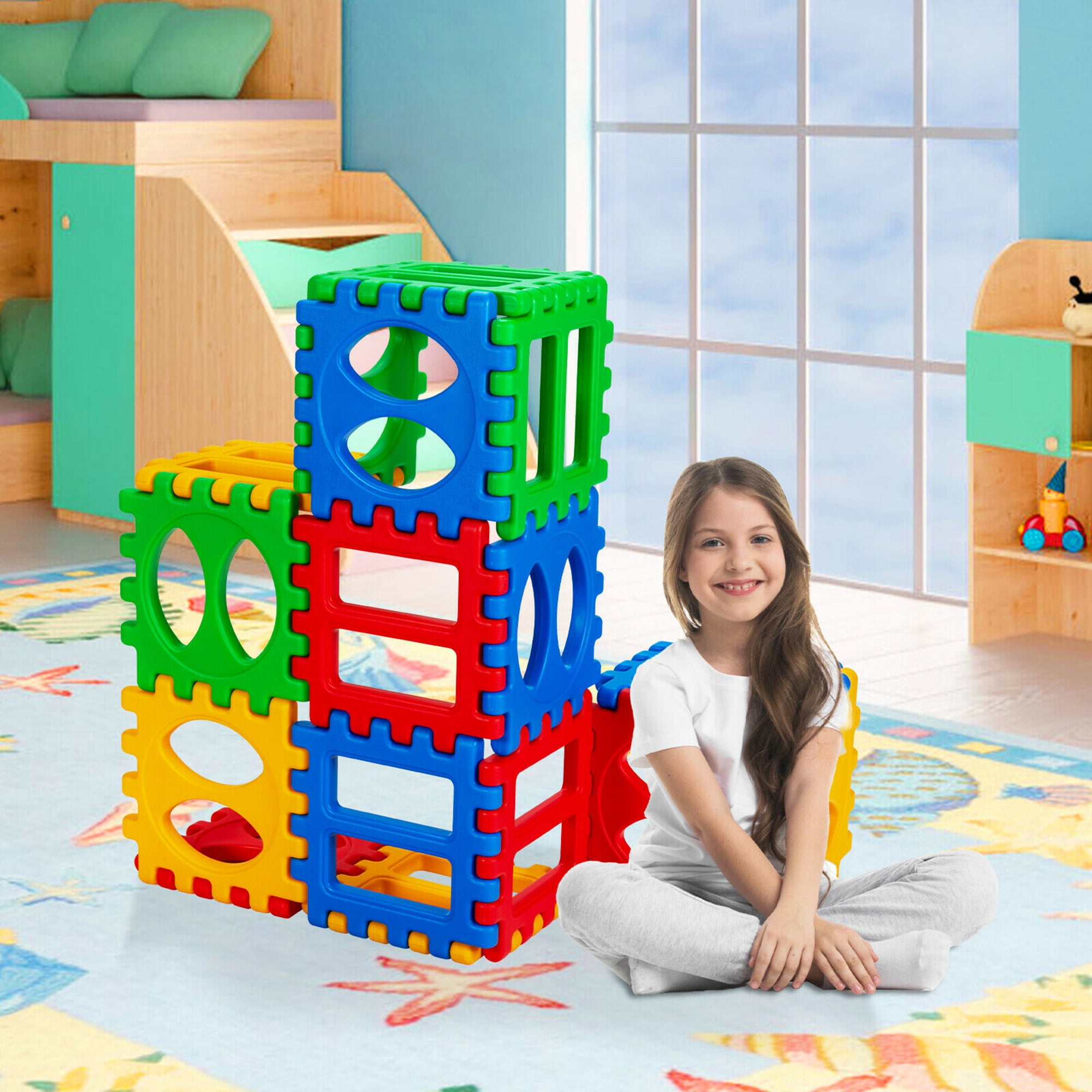 Gymax Kids Educational Stacking Building Toy 32 Pieces Big Waffle Block Set