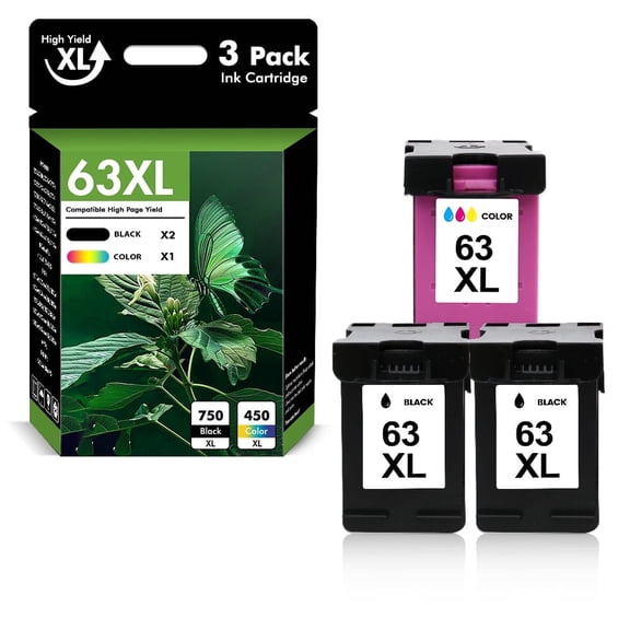 63 63XL Ink Cartridges Compatible for HP 63XL 63 HP63 3830 3 Pack for Envy 4510 4520 OfficeJet 4650 4655 3830 5255 5258 Deskjet 3630 3632 1112 2132 2130 Printer (2 x Black,Tri-color)