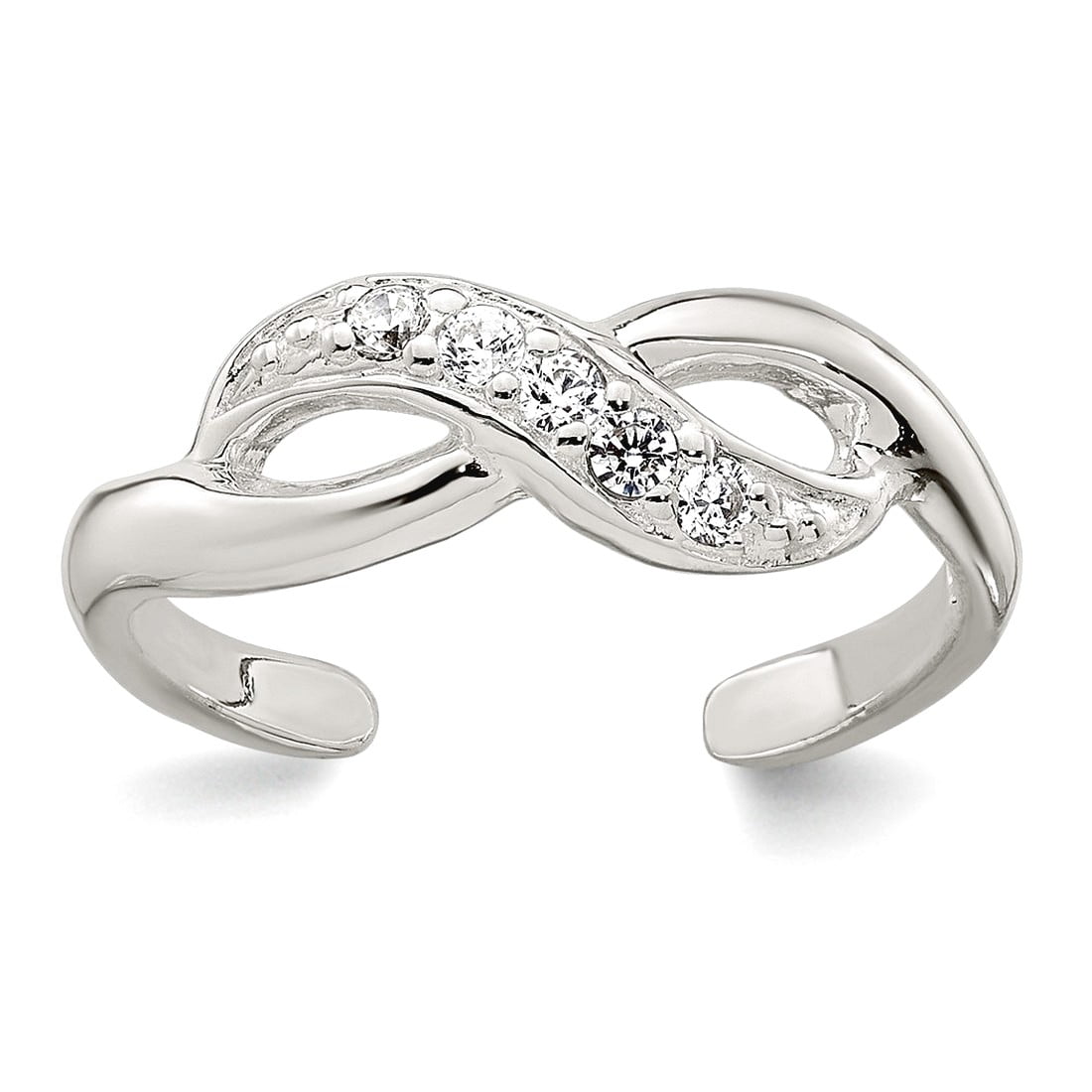 16.5mm 925 Sterling Silver Polished Cubic Zirconia Infinity Adjustable toe ring toe ring for Women