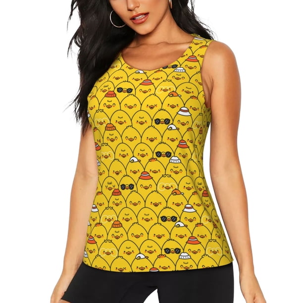 Balery Funny Ducks Camiseta sin mangas estampada ligera para mujer, tops de entrenamiento sin mangas, camisetas de yoga transpirables de secado rápido.-X-Large