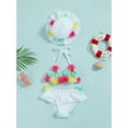 thumbnail image 2 of Bagilaanoe Newborn Baby Girls Swimsuits 3 Piece Bikinis Set Flower Sleeveless Tank Tops +  Ruffles Shorts + Sun Hat 6M 12M 18M 24M Infant Swimwear Bathing Suit Beachwear, 2 of 9
