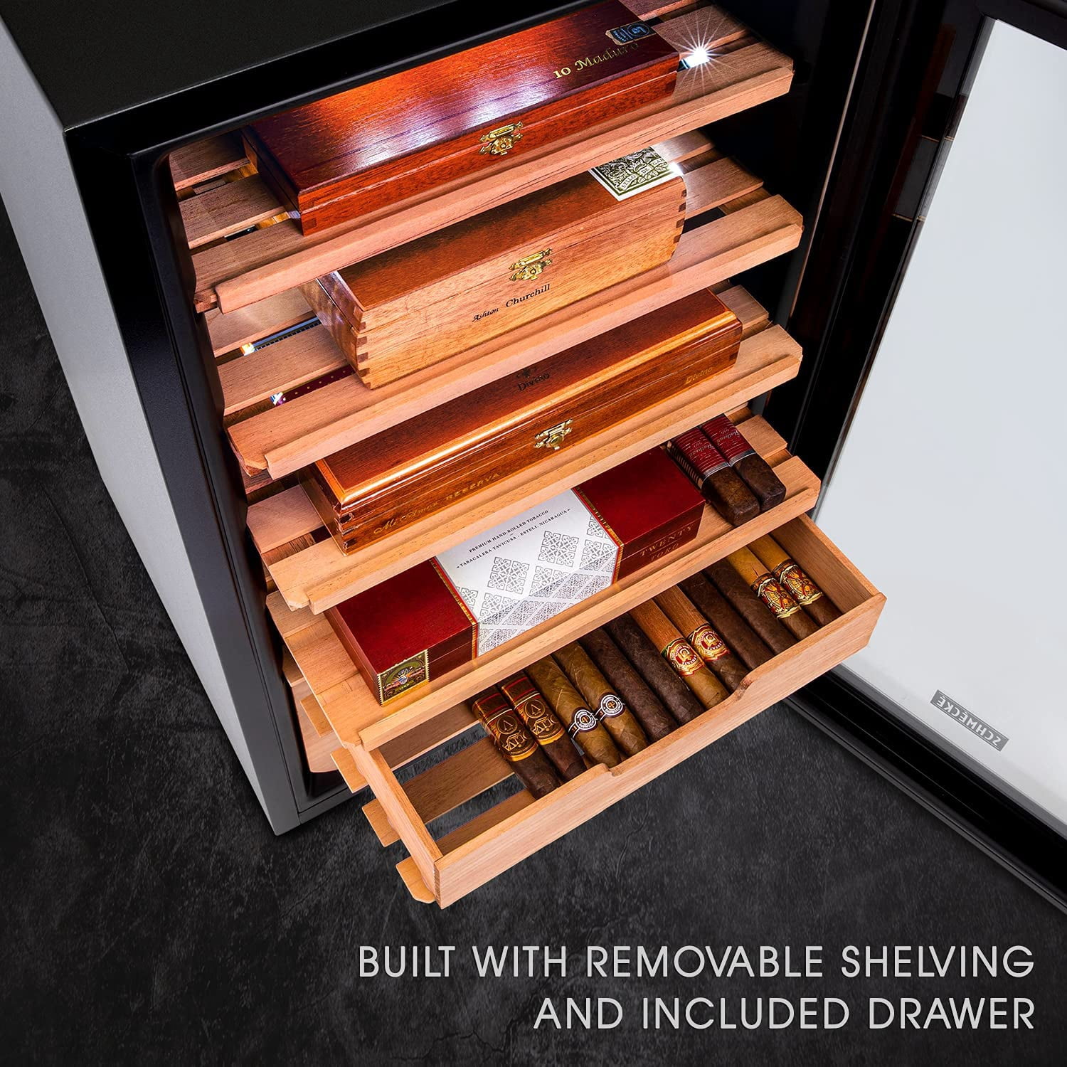 Schmécké 400 Cigar Cooler Humidor W/ Humidity Control, Stainless Steel