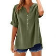 thumbnail image 6 of AKEGAMN Women's Loose Stand Collar Solid Color Long Sleeve Cotton Linen Blouse, Green S-5XL, 6 of 9