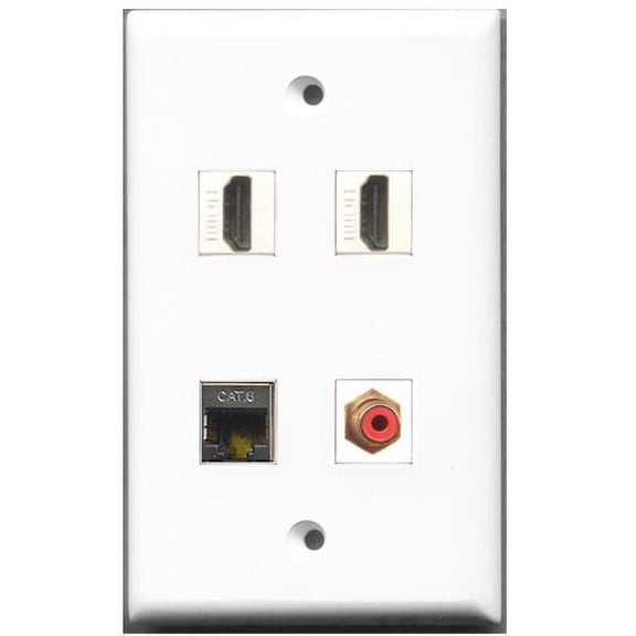 RiteAV - 2 Port HDMI 1 Port RCA Red 1 Port Shielded Cat6 Ethernet Wall Plate