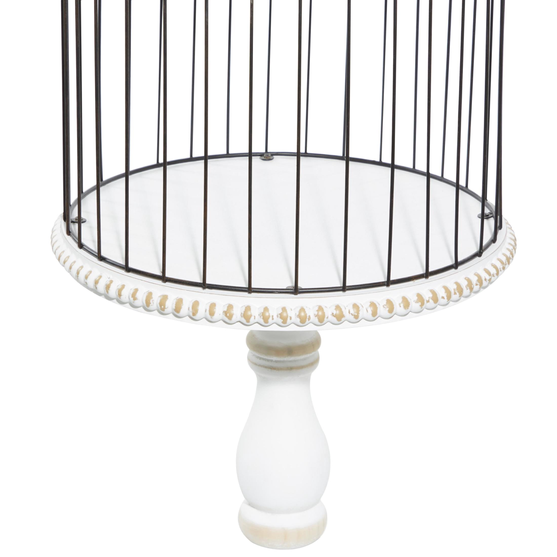 DecMode Bird Indoor Outdoor Turned Beaded Wood Birdcage with Black Metal Wire Frame