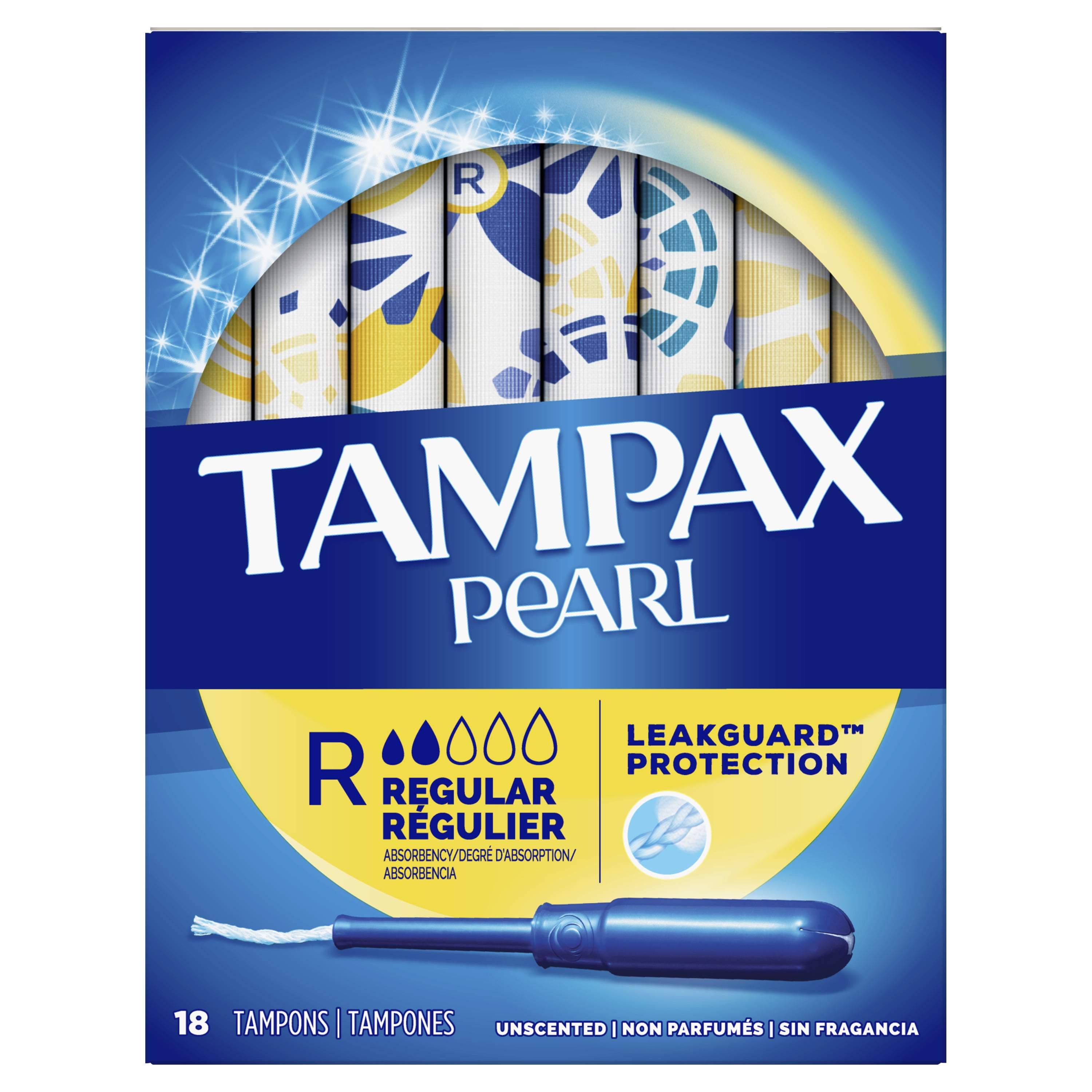 Tampx Pearl Plastic Tampons, Regular Absorbency, Unscented, 18 ct