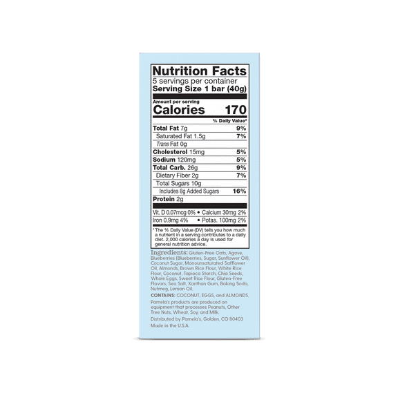 Pamela's Gluten-Free Blueberry Lemon Whenever Bar, 7.05 oz Box (Pack of 6)