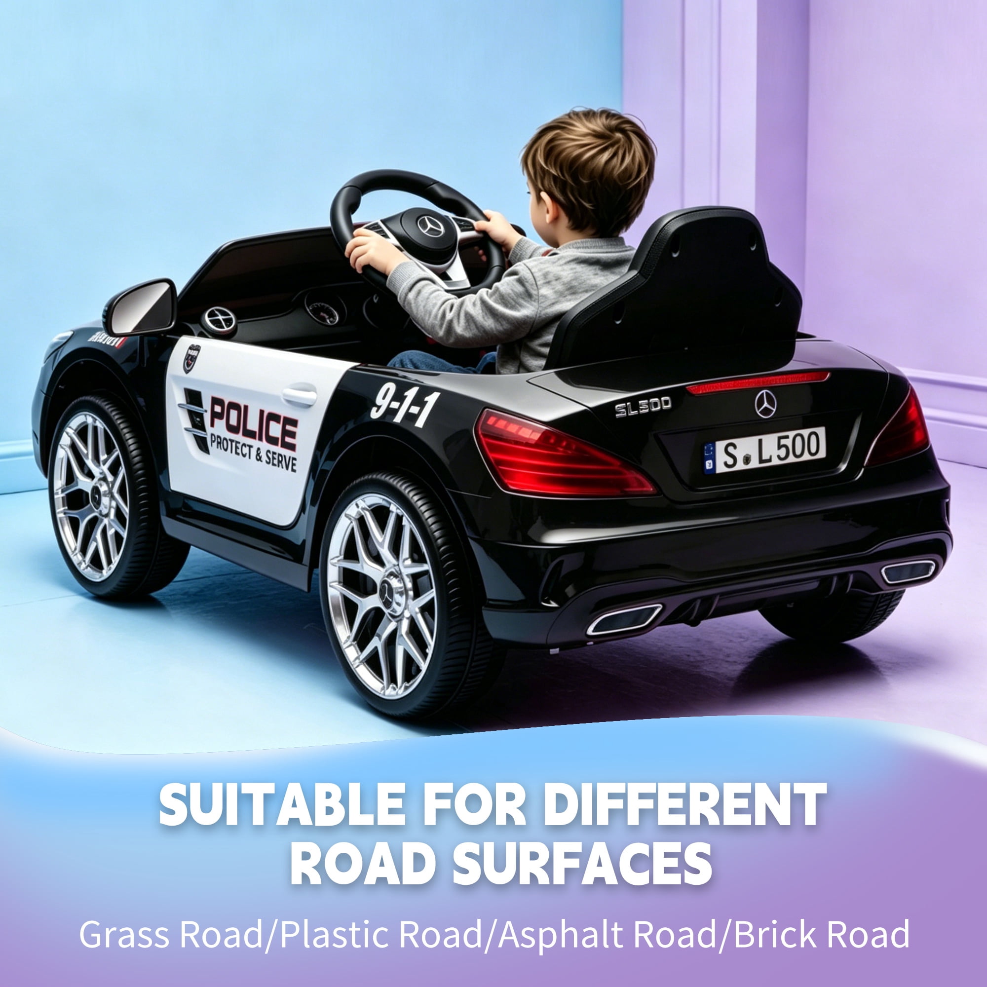 Xuanlur 12V Power Ride on Toys for Toddlers, Licensed Mercedes-Benz Ride on Cars for Kids, Kid Electric Car, Aged 1-4Y, Black Police Car