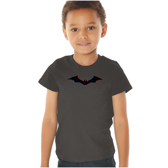 The Batman Tri-Color Bat Silhouette Kids T Shirt (2) for Youth Toddler Boys and Girls, Charcoal