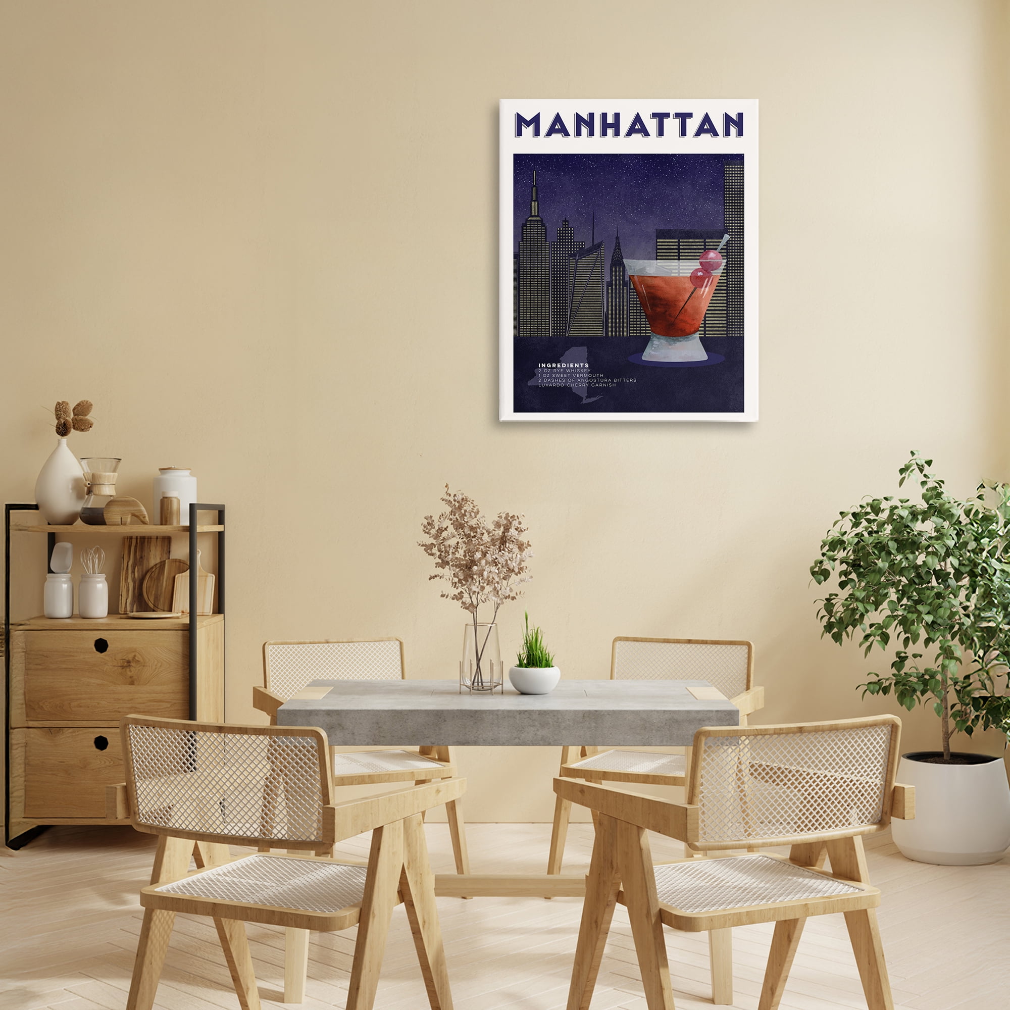 Retro Manhattan Cocktail Cityscape Canvas Wall Art, design by Brett Blumenthal
