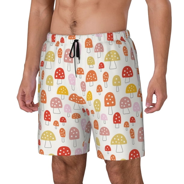 Balery Cute Cartoon Mushrooms Bañador para hombre, shorts de playa de secado rápido con entrepierna y forro de compresión-Medium