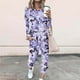 thumbnail image 1 of Puntoco Conjunto de pijama cómodo para mujer, con estampado de letras de invierno, cuello redondo, manga larga, pantalones, ropa informal para el hogar, 1 of 5