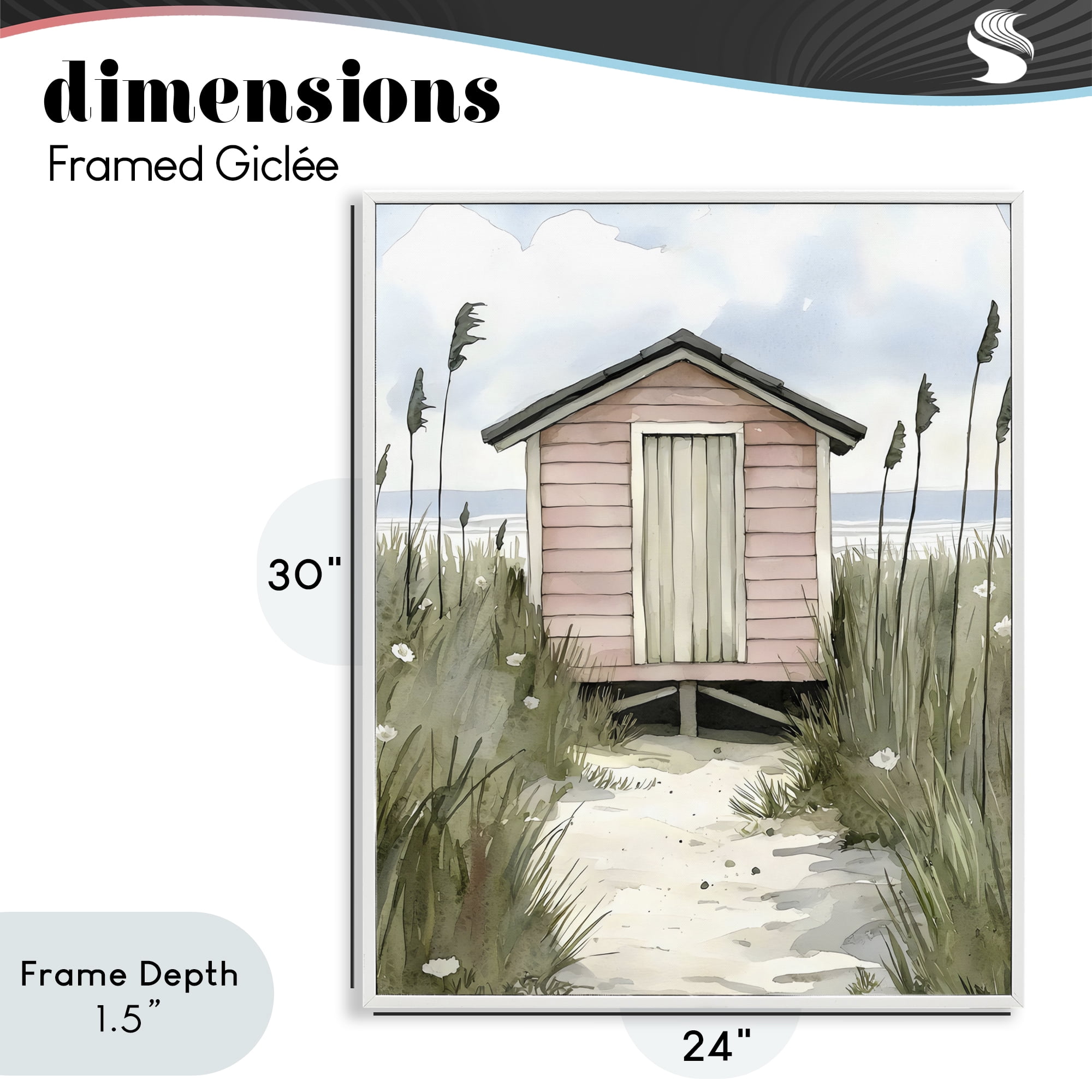 Stupell Industries Coastal Calm Pink Beach Hut White Framed Giclee Art, design by Riley B