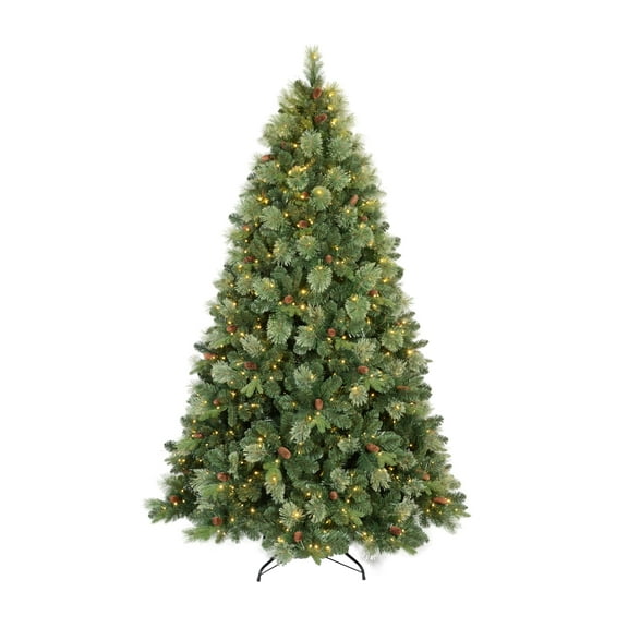 Bringstar 7.5FT Pre-Lit Christmas Tree w/ Pine Needles, PE & PVC Branches, Pine Cone, 750 LED Lights, Metal Base