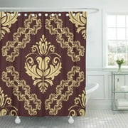PKNMT Brown Orient Classic Golden Pattern Abstract with Vintage Yellow Asian Waterproof Bathroom Shower Curtains Set 66x72 inch