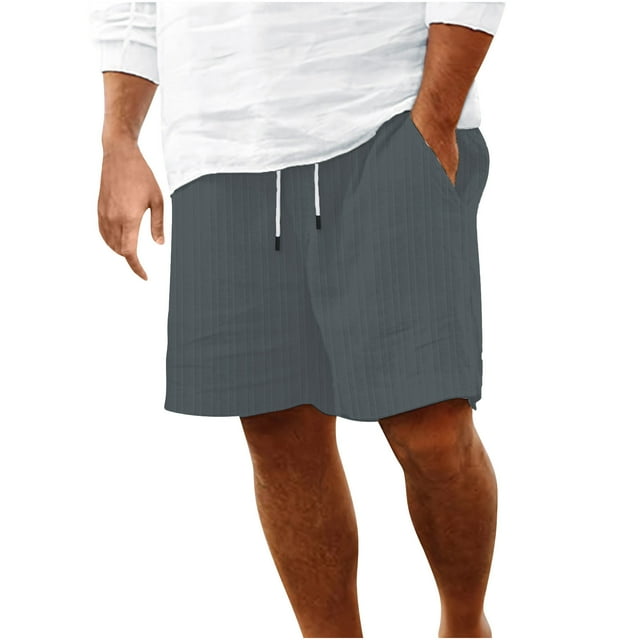 Plebaso Mens Shorts Summer Beach Shorts with Drawstring Solid Color Lightweight Vacation Pocket Shorts
