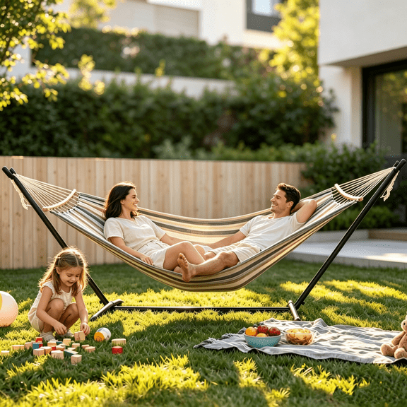BN-LINK Hammock with Steel Stand, Adjustable Hammock Bed with Carry Bag, 330 lb Capacity Outdoor Hammocks for Outside, Backyard, Garden,Camping