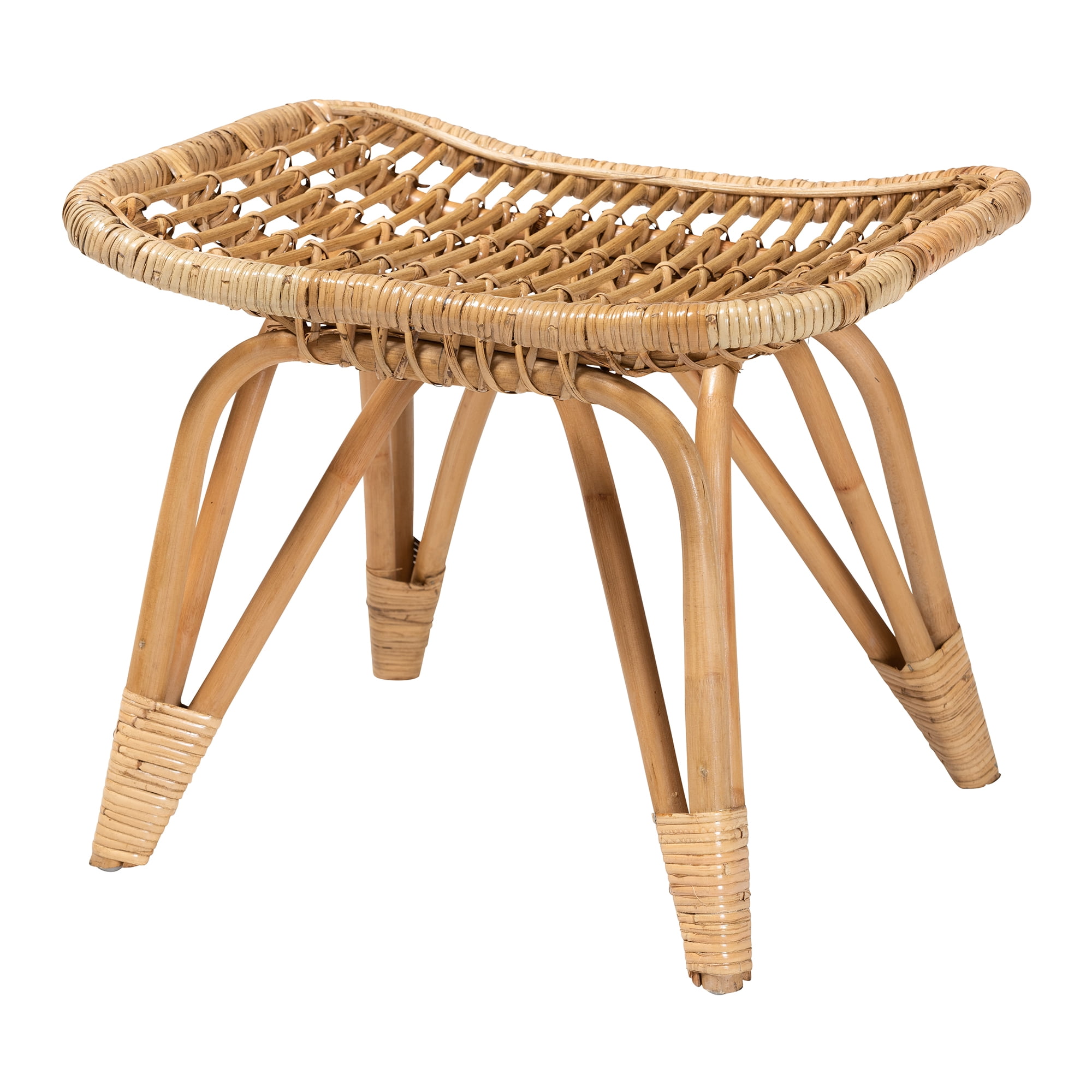bali & pari Earvin Rattan BOHO Footstool, Natural Brown