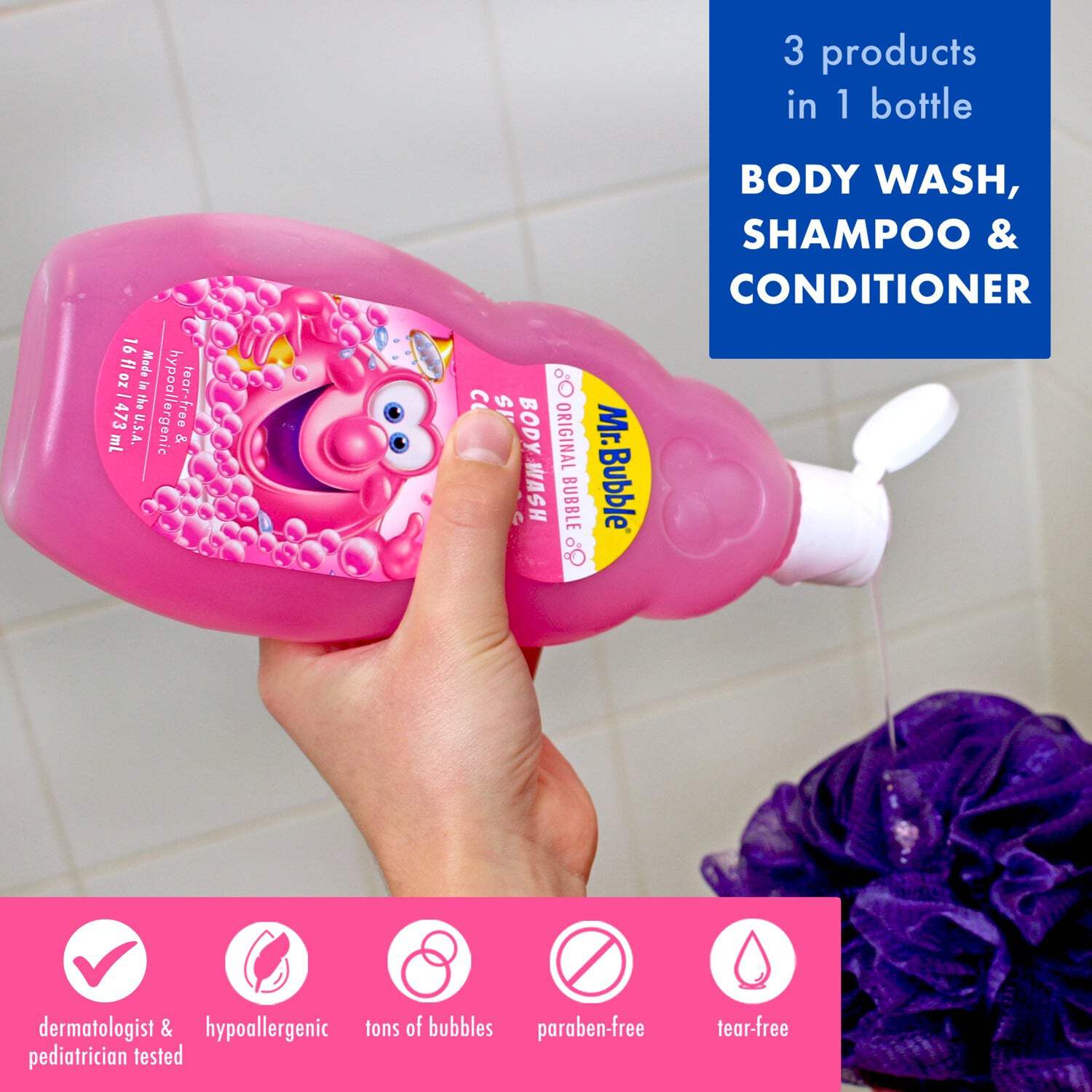 Mr. Bubble Original 3-in-1 Body Wash, Shampoo & Conditioner, 16 oz photo 2