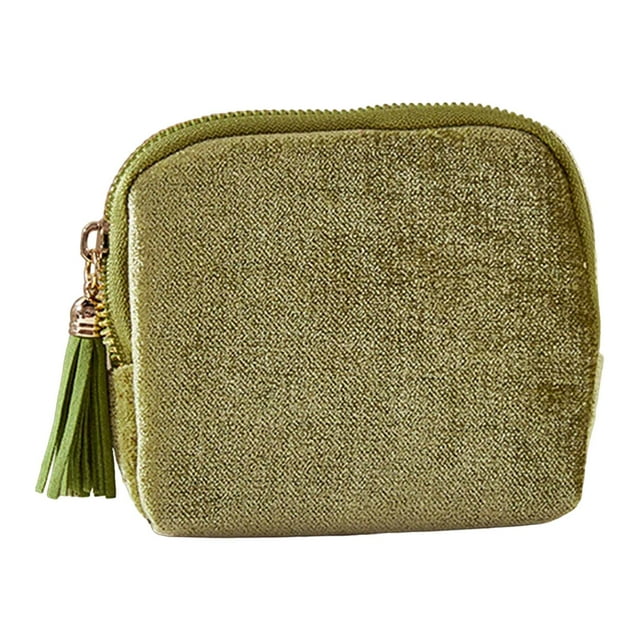Estuche para Pulseras Caja Portátil de Joyas Compartimentos Independientes Terciopelo Cremallera de Borla Adecuado para Mujeres Madres Oficina Vacaciones Verde hierba