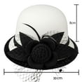 thumbnail image 2 of BLTIBY Women's Tweed Bowler Hat Wide Brim Vintage Elegant Church Hats with Mesh and Flowers for Fancy Dress Costumes Accessory White M, 2 of 6