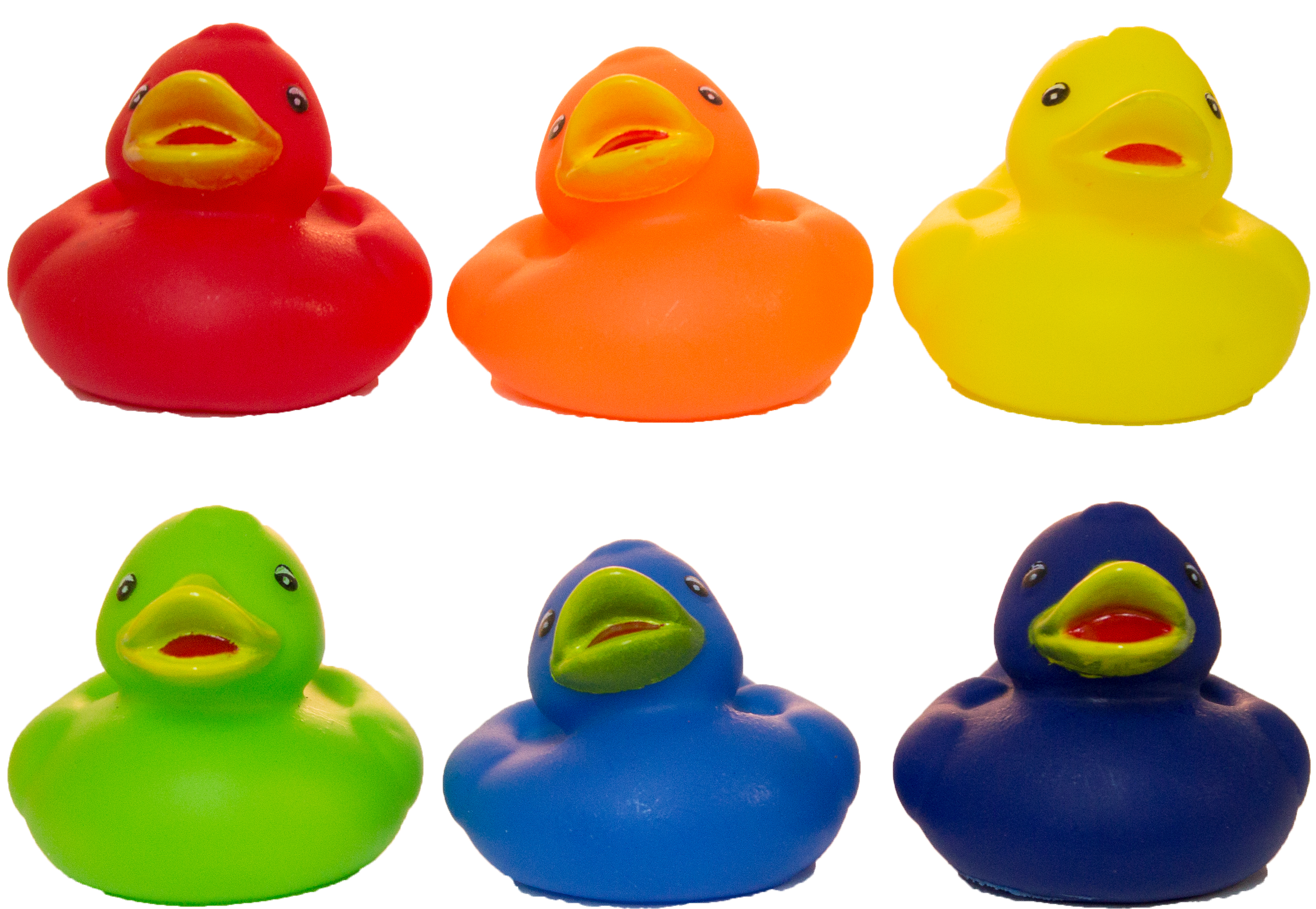 Set of Six 2 Inch Rubber Duckies Rainbow